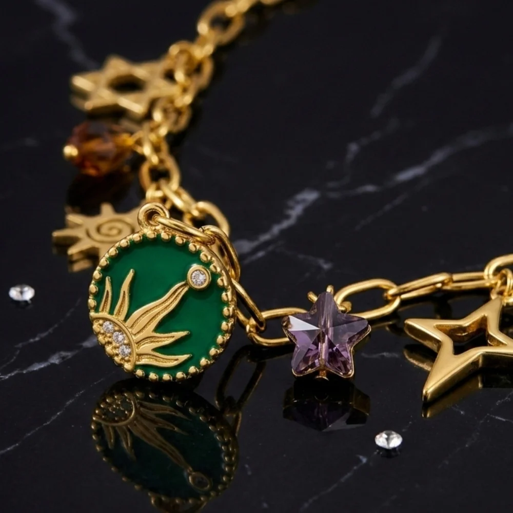 18K Gold Plated Boho Celestial Sun Star Charm Necklace 316L Stainless Steel